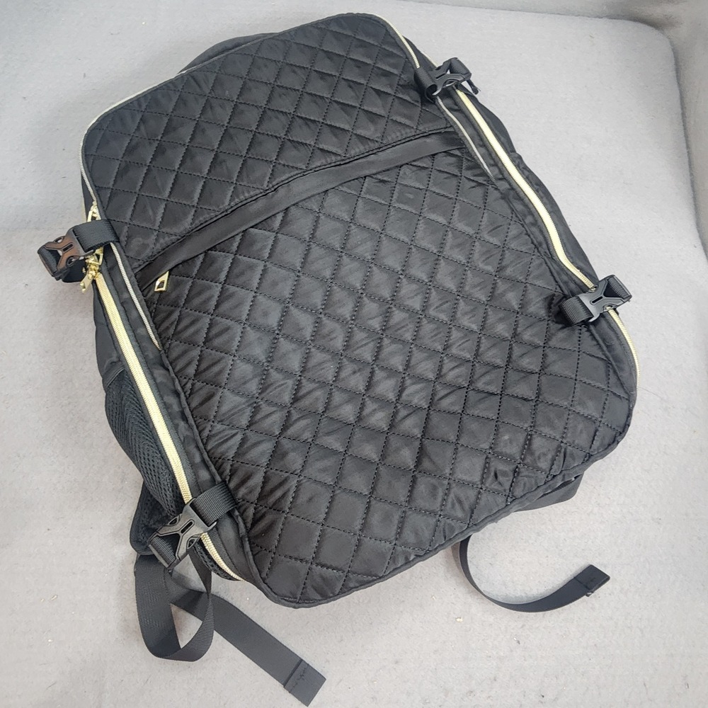 Momuvo Backpack Black Quilted Laptop Travel Bag Gold Hardware Womens Large